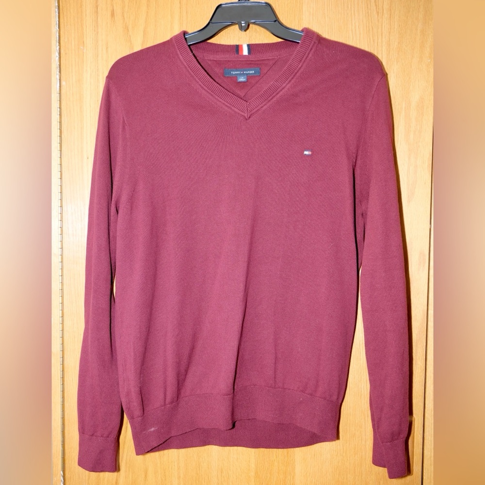 Men’s Tommy Hilfiger V-neck cotton sweater, Red, Large